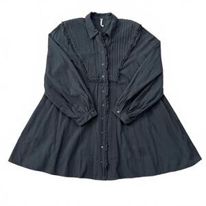 Free People Cherry Mini Dress Gray Long Sleeve Button Up Size Small